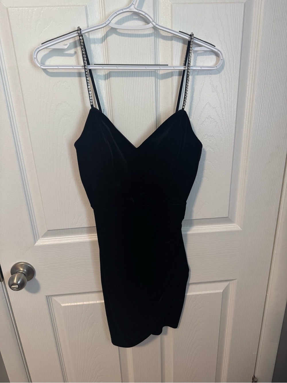 Jump Black Velvet Mini Dress with Rhinestone Straps